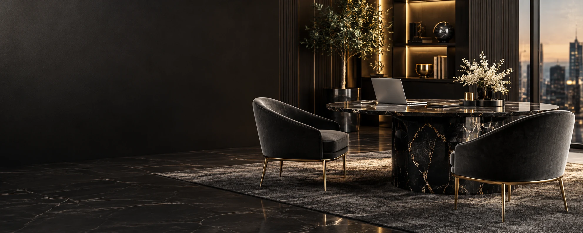 Gold and charcoal consultation lounge